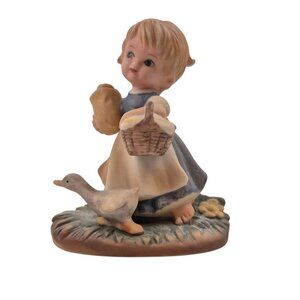 Napco Figurine Girl Feeding Duck Bread Basket Vintage Japan Porcelain